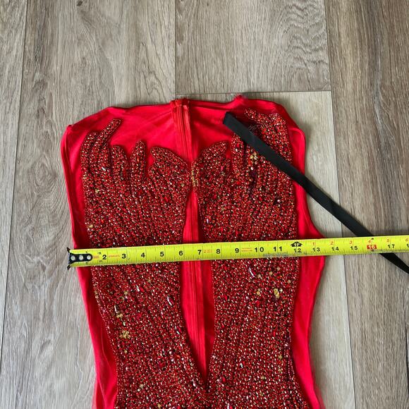 ALGIST Women's Beaded Embellished Mini Dress Size XS/S In Red - Picture 5 of 14